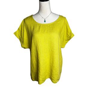 Terzo Millennio Linen Top Large | Chartreuse Green Boxy Relaxed Fit Cutout Back